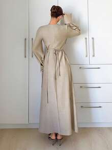 Siren Gaze Vestido largo de línea A con cintura ceñida para mujer, nueva llegada para el otoño - Albaricoque - Ver 2