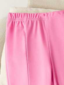 SHEIN Tween Girls' Simple Fashionable Flared Casual Solid Color Pants - Pink - View 3