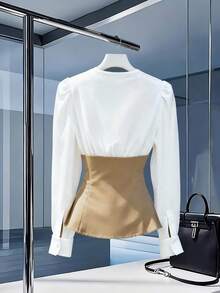 GlowEve 女士时尚优雅撞色褶皱长袖衬衫 - 彩色 - 查看 2