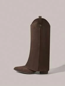 Styleloop Botas de vaquera occidental, botas de montar bordadas, botas Chelsea, botas altas Maillard, adecuadas para Halloween, Navidad, fiestas - Café integral - Ver 3