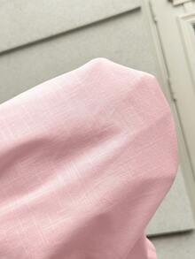 SHEIN 2pcs Maternity Casual Solid Color Shirt & Shorts Set 2 Piece Linen Sets Woman Linen Outfit Co Ords Sets Women Pink Shirt Women 100 Cotton Women Clothing Valentine's Day - Pink - View 5