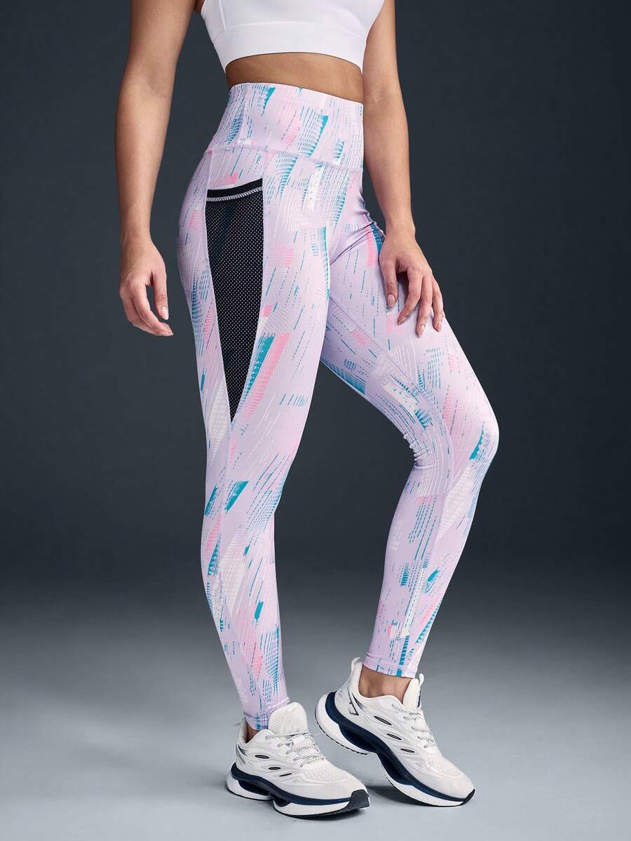 Powerista Graphic Print High Waist Skinny Workout Leggings With Pockets - Mauve Purple - View 1