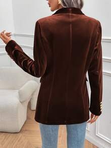 EMERY ROSE Women's Elegant Solid Color Velvet Blazer - Brown - View 2