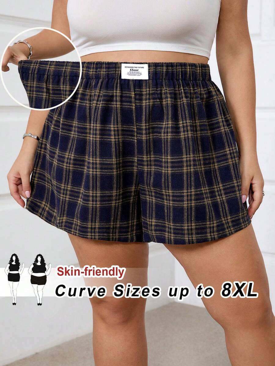 SHEIN CURVE+ Quần short mini kẻ caro thường ngày dành cho nữ mùa hè/2026/năm mới - Nhiều màu - Xem 1