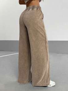 Flirla Quần dài thể thao ống đứng dáng rộng phong cách cổ điển dành cho nữ dạo phố, đa năng cho mùa thu - Cà phê nâu - Xem 2