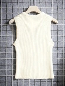 Manfinity Roghcode 男士纯色简约无袖针织背心，休闲日常穿着 - 杏色 - 查看 2