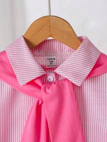 Genkimix Kids Young Girls Fashionable Pink Shirt With Shawl Collar Long Sleeve Blouse, Suitable For Daily Outings And Parties - Pink - View 3