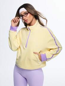 Eassivo Eassivo 女士高领拉链半开襟时尚百搭通勤秋冬长袖运动夹克 - 黃色 - 查看 5