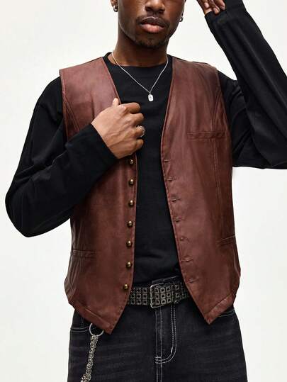 Men's Fashionable Retro Gothic Style PU Leather Vest