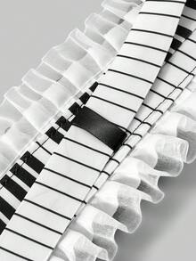 ROMWE Anime 1件黑白Y2K复古蕾丝领结，钢琴键纹理设计，时尚简约百搭的女士配饰，适合日常、上学、约会、购物等场合。 - 黑與白 - 查看 4