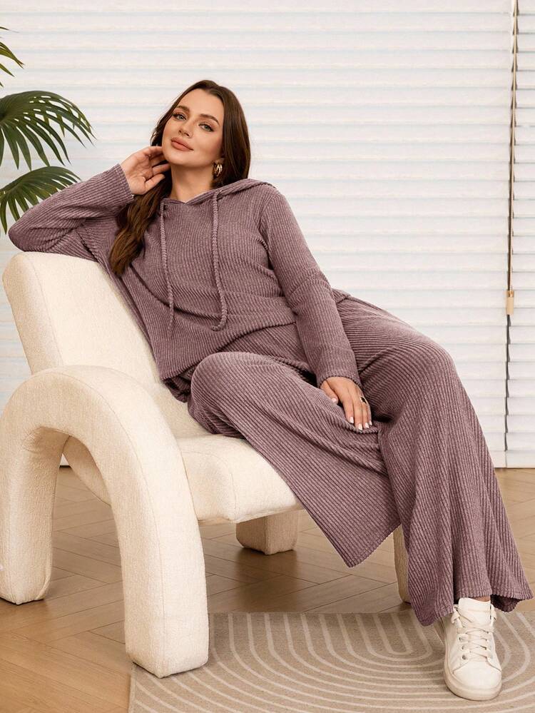 2pcs Plus Size Women Casual Hooded Sweatshirt Top And Pants Set With Pockets, 2pcs Plus Size Women Fall Casual Solid Color Pink Hoodie Sweatshirt And Pants Set With Pockets,Autumn/Winter, Plus Size Winter Clothes, Modest Two Piece Set, Comfortable Two Piece Set, Modest Sets For Women, Wide Leg Pants Set,Comfortable And Breathable,Going Out Outfits,2026 New Clothes,Simple And Fashionable For Everyday Wear,Early Spring, Two Piece Set Women Comfy, 2 Piece Lounge Sets Woman, Plus Size Pants Set,Vacation Outfits Women ,Holiday Outfits For Women,Spring Outfit Women,Valentine's Day ,Valentine Outfits For Women