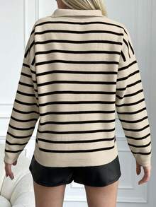 EURMUSE Striped Pattern Drop Shoulder Sweater - Black and White - View 2