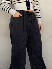 Nezia Cruz Coolmax Damen Jeans in Große Größen mit weitem Bein, locker geschnitten, Taschen - Schwarz - Übersicht 4