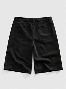 ROMWE MEN Grunge Punk Men's Solid Color Asymmetrical Eyelet Denim Shorts - Black - View 9