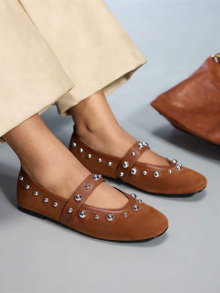 CUCCOO GRLICON Women's Studded Design Casual Versatile Flat Loafers For Christmas