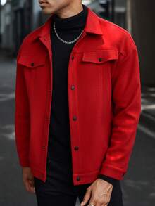 Manfinity Homme Abrigo largo de manga larga informal de un solo botonadura de unicolor para hombres, otoño/invierno - Rojo - Ver 5