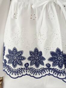 Solivie 女士刺绣系带灯笼袖时尚衬衫 - 白色 - 查看 10