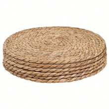 Juego de 6 manteles individuales tejidos, manteles individuales redondos de 12" de ratán, manteles individuales de jacinto de agua tejidos a mano de forma natural, manteles individuales de estilo granja, manteles individuales trenzados rústicos de mimbre para mesa de comedor, hogar, boda - Multicolor - Ver 1