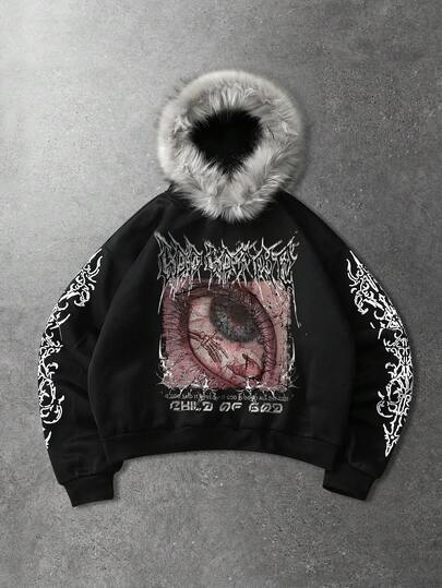 Sudadera con capucha casual con estampado de ojos para hombres, versátil para el transporte, otoño/invierno