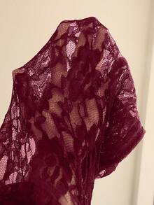 EMERY ROSE Váy dài tay cổ chữ V thêu ren màu đỏ tía thanh lịch cỡ lớn dành cho nữ, mùa thu/đông - Màu Đỏ Sâu - Xem 7