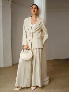 ZEYLAH Blazer ajustado con adornos de strass, primavera/verano - Beis - Ver 4