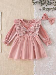 SHEIN Toddler Girls' Elegant Bow Decor Mesh Party Dress - Pink - View 2