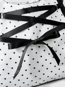 ROMWE Kawaii Black And White Ribbon Bow Dot Single Shoulder Bag - Black and White - View 5