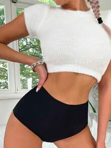 Women Casual Comfy Black High Waisted Briefs With High Stretch Fabric - Black - View 3