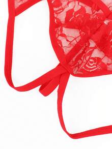 1 pieza Ropa interior sexy para hombres con encaje negro con rosa y espalda calada - Rojo - Ver 5