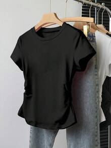 SHEIN Explorewe Bộ 5 áo thun ôm eo màu trơn dáng casual cho bé gái tuổi teen, hàng tuần. - Nhiều màu - Xem 4