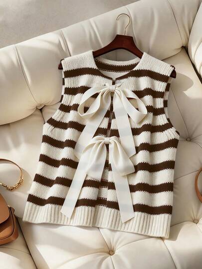 Franclia Plus Size Women Bow Tie Knitted Vest, New Autumn/Winter Design