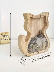 Joivida 迷人的木质猫形储蓄罐，配有透明玻璃盖 - 独特的动物造型硬币收纳盒，家居装饰佳品，生日、圣诞节、感恩节、复活节等节日的完美礼物，桌面和抽屉收纳整理好帮手