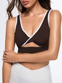 Dewbera Dewbera Reggiseno sportivo e abbigliamento da yoga minimalista con colori a contrasto per uso quotidiano da donna - Castano - Visualizzare 4