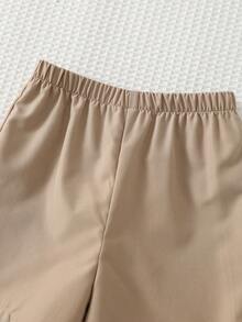 Cozy Pixies 2件套男婴卡通动物图案针织柔软圆领长袖套头卫衣和松紧腰裤套装 - 卡其色 - 查看 10