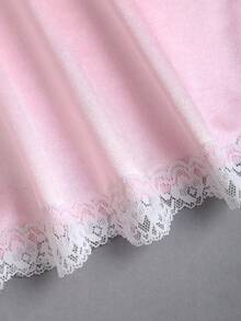 Sweetra Women's Spring Lace Trim V-Neck Fitted A-Line Sexy Pink Dress - Pink - View 3