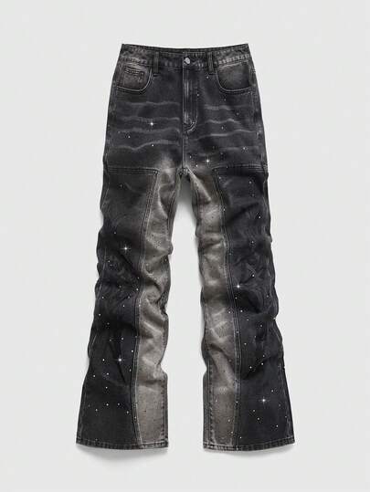 Street Life Jeans de mode décontractée pour hommes avec décoration de strass et poches