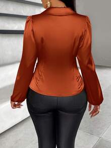 SOLERSUN Blus Satin Model Lilitan Polos dengan Detail Lengan Lentera - Rust Brown - View 2