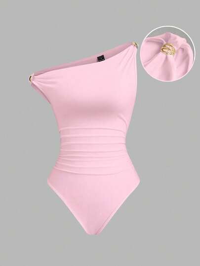 SHEIN Unity Body de metal con drapeado, casual y versátil, para primavera/otoño