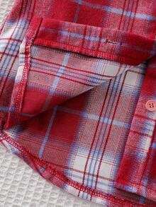 Girls' Casual Long Sleeve Plaid Shirt Jacket, Lapel Collar, Asymmetric Hem, Fashion Blouse Suitable For Vacation, Travel, Outings, Spring & Autumn - Red - View 4