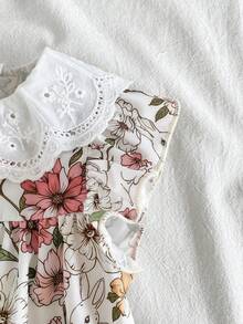 Vintaside Kids Váy tay lửng cổ Peter Pan rộng rãi cho bé gái - Màu tím - Xem 9