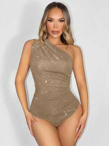 Zolique Body sin mangas con pliegues brillante - Caqui - Ver 7