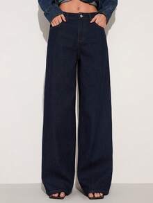 COSMINA Women's Elegant Wide Leg Extra Long Jeans, Versatile For Commuting, Daily Wear, And Office - Dark Wash - View 1