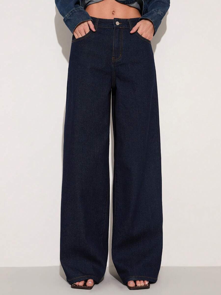 COSMINA Women's Elegant Wide Leg Extra Long Jeans, Versatile For Commuting, Daily Wear, And Office - Dark Wash - View 1