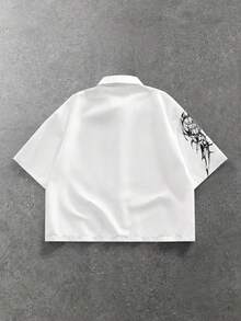 ROMWE MEN Goth Camisa casual suelta con botones delanteros y mangas cortas estampada para hombres - Multicolor - Ver 2