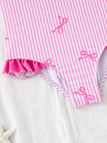 Emery Rose Kids Emery Rose Kids Traje de baño de una pieza con decoración de flor 3D y lazo a rayas para niña - Rosa - Ver 6
