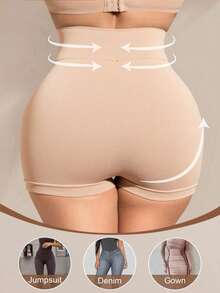 SHEIN 1件装女士无缝高腰塑形内裤 - 杏色 - 查看 2