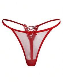 SHEIN Women's Cross Hollow Out Romantic Lace Sexy Thong Panty Red Thonglace Thong - Red - View 5