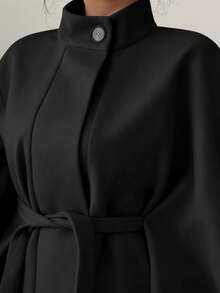 SHEIN Elenzya Elegant Large-Sized Women's Knitted Woolen Coat For Autumn And Winter - Black - View 5