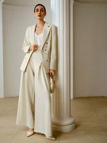 ZEYLAH Blazer ajustado con adornos de strass, primavera/verano - Beis - Ver 3