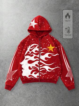 Street Life Sudadera con capucha casual con estampado de figura para hombres, otoño/invierno